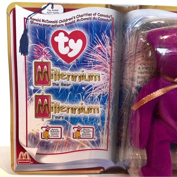 Vintage Y2K 2000s Millennium The Bear TY Beanie Baby Small Purple World Plush - Picture 7 of 11